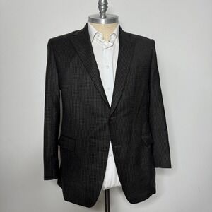 H.Stockton Men's‎ Blazer Sport Coat 44R Brown Check Wool Italy Custom Tailored